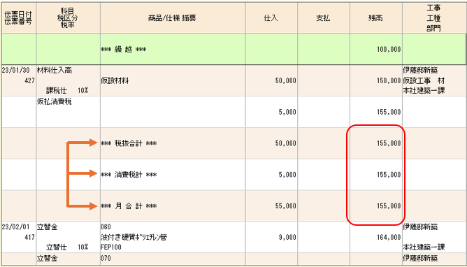 仕入先元帳　合計行の残高表示