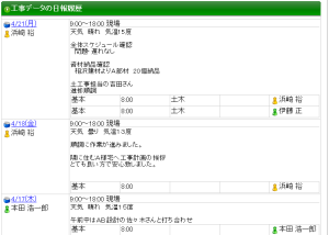 レッツ現場日報forWeb　工事データの日報履歴